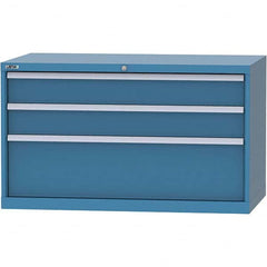 LISTA - 3 Drawer, 99 Compartment Bright Blue Steel Modular Storage Cabinet - Exact Industrial Supply