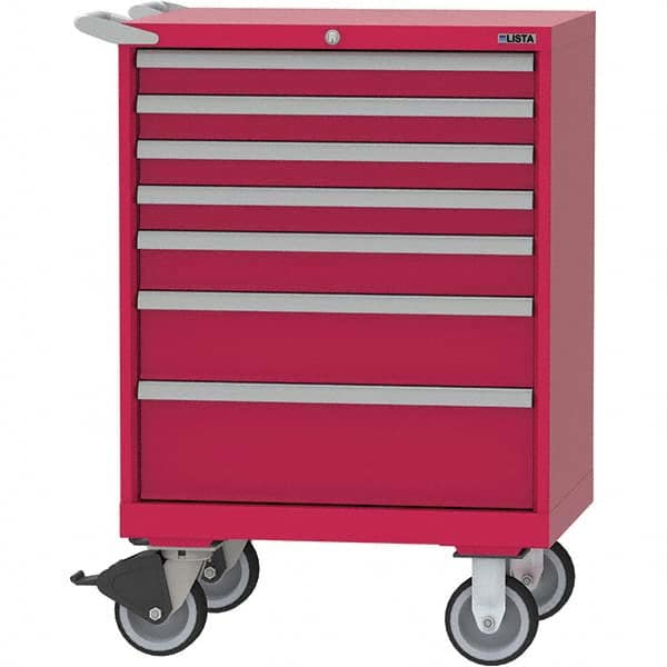 LISTA - 7 Drawer, 124 Compartment Red Steel Modular Storage Cabinet - Exact Industrial Supply