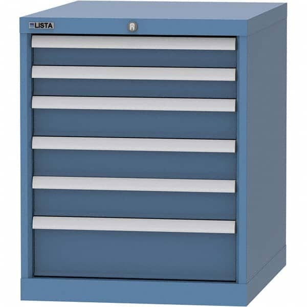 LISTA - 6 Drawer, 99 Compartment Bright Blue Steel Modular Storage Cabinet - Exact Industrial Supply