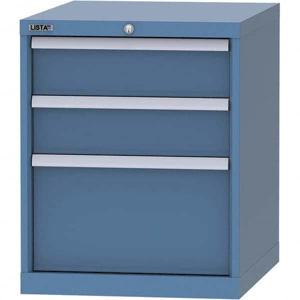 LISTA - 3 Drawer, 99 Compartment Bright Blue Steel Modular Storage Cabinet - Exact Industrial Supply