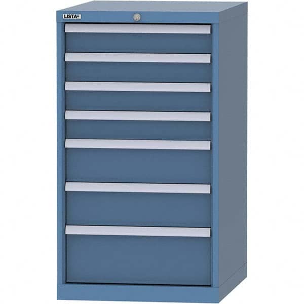 LISTA - 7 Drawer, 99 Compartment Bright Blue Steel Modular Storage Cabinet - Exact Industrial Supply