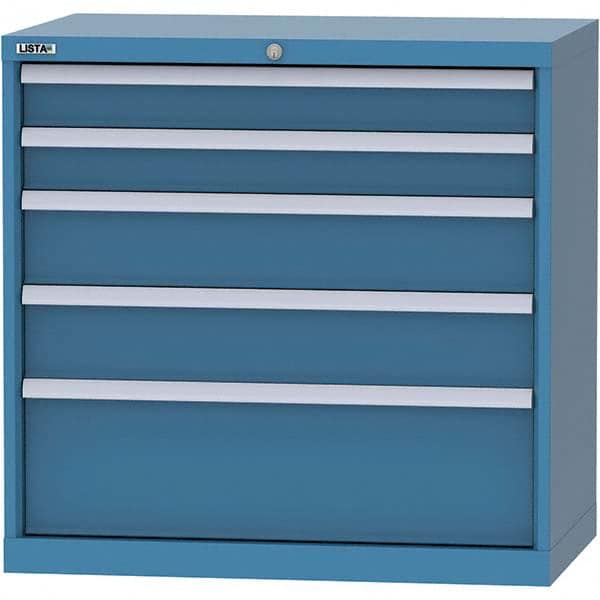 LISTA - 5 Drawer, 84 Compartment Bright Blue Steel Modular Storage Cabinet - Exact Industrial Supply