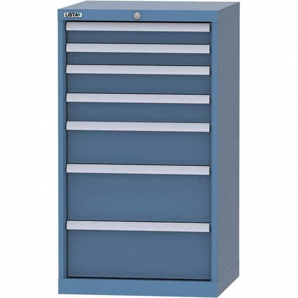 LISTA - 7 Drawer, 84 Compartment Bright Blue Steel Modular Storage Cabinet - Exact Industrial Supply