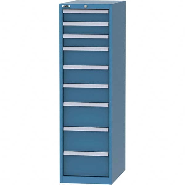 LISTA - 9 Drawer, 45 Compartment Bright Blue Steel Modular Storage Cabinet - Exact Industrial Supply