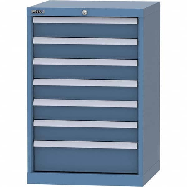 LISTA - 7 Drawer, 84 Compartment Bright Blue Steel Modular Storage Cabinet - Exact Industrial Supply