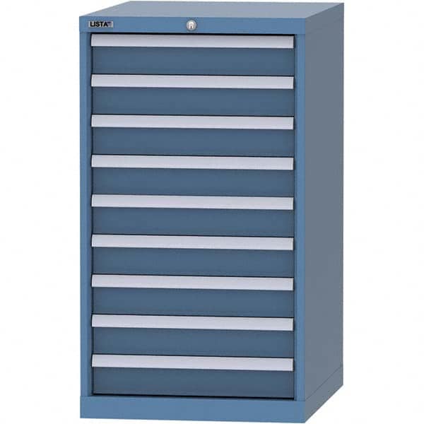 LISTA - 9 Drawer, 99 Compartment Bright Blue Steel Modular Storage Cabinet - Exact Industrial Supply