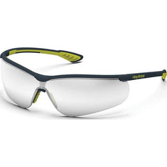 Safety Glass: Anti-Fog, Polycarbonate, Silver Mirror Lenses, Frameless, UV Protection Charcoal Frame, Single