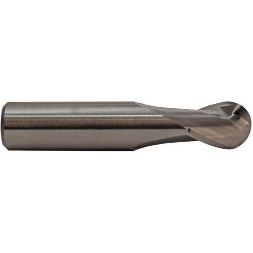 2.5 mm Dia. × 3 mm Shank × 5 mm DOC × 38 mm OAL, Carbide 2 Flute, Ballnose End Mill - Exact Industrial Supply