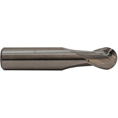 2.5 mm Dia. × 3 mm Shank × 5 mm DOC × 38 mm OAL, Carbide 2 Flute, Ballnose End Mill - Exact Industrial Supply