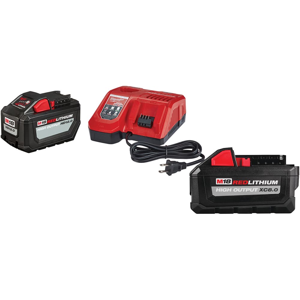 Milwaukee Tool - Power Tool Batteries; Voltage: 18.00 ; Battery Chemistry: Lithium-Ion ; Battery Capacity (Ah): 12.00 ; Battery Series: M18 RED ; Includes: Battery; Charger; M18 18V 8.0AH Red Lithium Battery ; Time to Charge (Minutes): 120.00 - Exact Industrial Supply