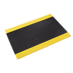 Anti-Fatigue Mat: 3' Length, 2' Wide, 3/8″ Thick, Polyvinylchloride Ribbed, Black & Yellow, Dry