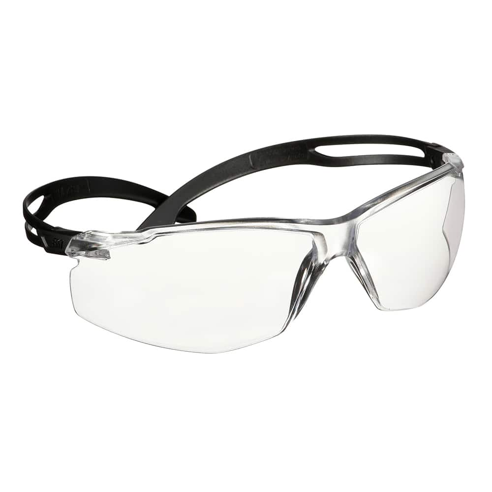 Safety Glass: Anti-Fog & Scratch-Resistant, Polycarbonate, Clear Lenses, Frameless Black Frame, Adjustable