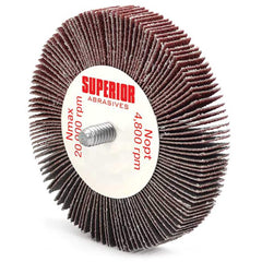 Superior Abrasives - Mounted Flap Wheels; Abrasive Type: Coated ; Outside Diameter (Inch): 3 ; Face Width (Inch): 1/2 ; Abrasive Material: Aluminum Oxide ; Grit: 80 ; Mounting Type: 1/4" Shank - Exact Industrial Supply