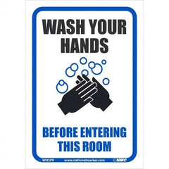 NMC - Safety & Facility Labels; Message Type: Restroom, Janitorial & Housekeeping; Restroom & Janitorial ; Header: None ; Legend: Wash Your Hands Before Entering This Room ; Graphic: Message & Graphic ; Material Type: Pressure-Sensitive Vinyl; Pressure S - Exact Industrial Supply