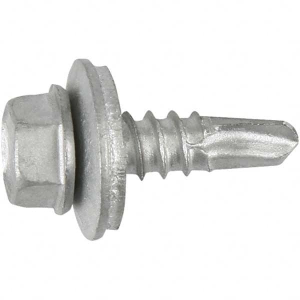 #12-14, Hex Washer Head, Hex Drive, 4″ Length Under Head, #3 Point, Self Drilling Screw Carbon Steel, Silver StalGard Finish