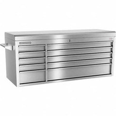 Tool Storage Combos & Systems; Type: Top Chest Tool Storage; Drawers Range: 10 - 15 Drawers; Number of Pieces: 1; Width Range: 48″ and Wider; Depth Range: 18″ and Deeper; Height Range: Less than 24″; Color: Silver; Number of Drawers: 10; Chest One Depth (