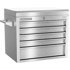 Tool Storage Combos & Systems; Type: Top Chest Tool Storage; Drawers Range: 5 - 9 Drawers; Number of Pieces: 1; Width Range: 24″ - 35.9″; Depth Range: 18″ and Deeper; Height Range: Less than 24″; Color: Silver; Number of Drawers: 5; Chest One Depth (Inch)