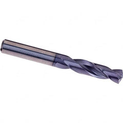 Screw Machine Length Drill Bit: 0.5945″ Dia, 140 °, Solid Carbide Coated, Right Hand Cut, Spiral Flute, Straight-Cylindrical Shank, Series R467