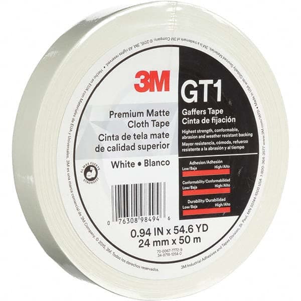 3M - 50m x 24mm x 11 mil White Cotton Cloth Gaffers Tape - Exact Industrial Supply