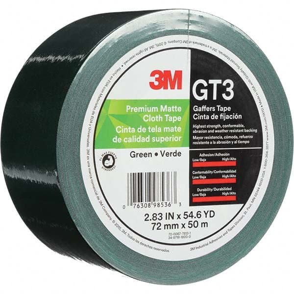 3M - 50m x 72mm x 11 mil Green Cotton Cloth Gaffers Tape - Exact Industrial Supply