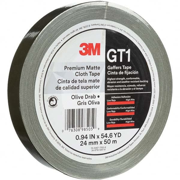 3M - 50m x 24mm x 11 mil Olive Green Cotton Cloth Gaffers Tape - Exact Industrial Supply