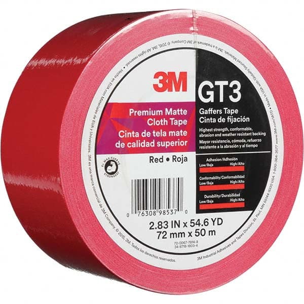 3M - 50m x 72mm x 11 mil Red Cotton Cloth Gaffers Tape - Exact Industrial Supply