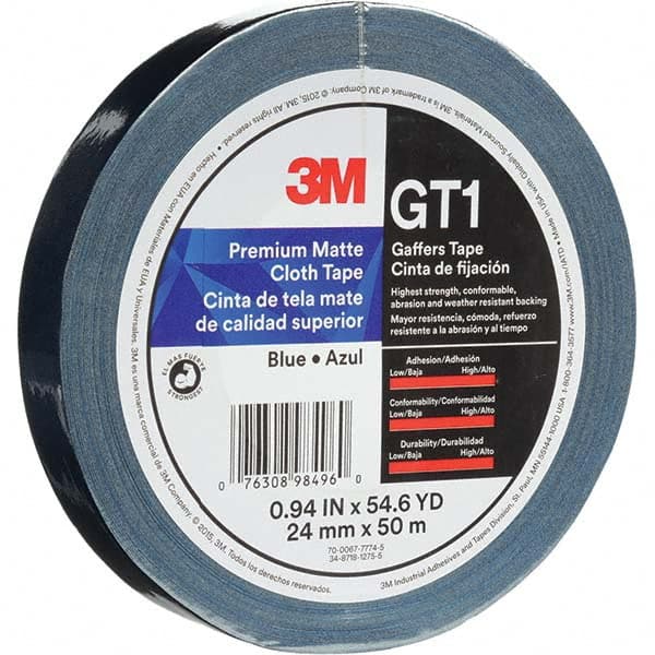 3M - 50m x 24mm x 11 mil Blue Cotton Cloth Gaffers Tape - Exact Industrial Supply