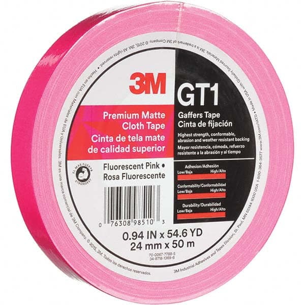 3M - 50m x 24mm x 11 mil Fluorescent Pink Cotton Cloth Gaffers Tape - Exact Industrial Supply