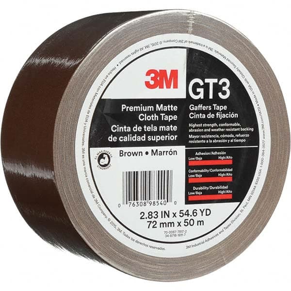 3M - 50m x 72mm x 11 mil Brown Cotton Cloth Gaffers Tape - Exact Industrial Supply