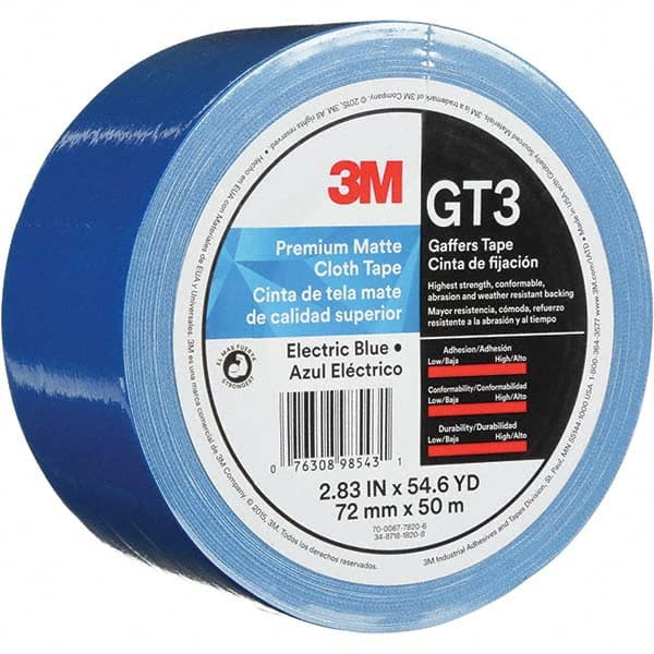 3M - 50m x 72mm x 11 mil Blue Cotton Cloth Gaffers Tape - Exact Industrial Supply