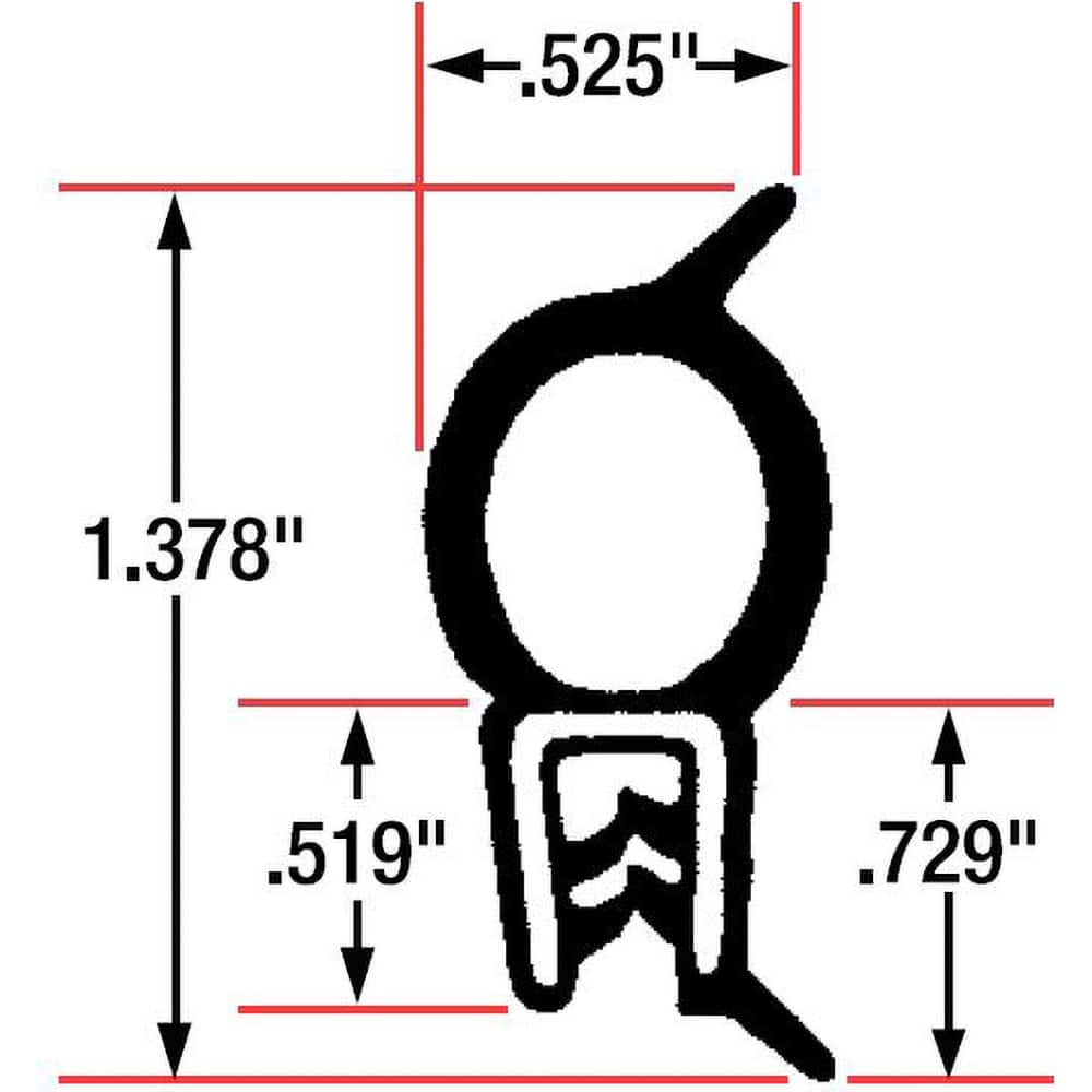 Fairchild Industries - Automotive Replacement Parts; Type: Trim Seal ; Application: Trim Seal, Sponge Bulb and Dense Rubber with Flexible Segmented Steel Core, .060"-.079", Black, 25 ft. - Exact Industrial Supply