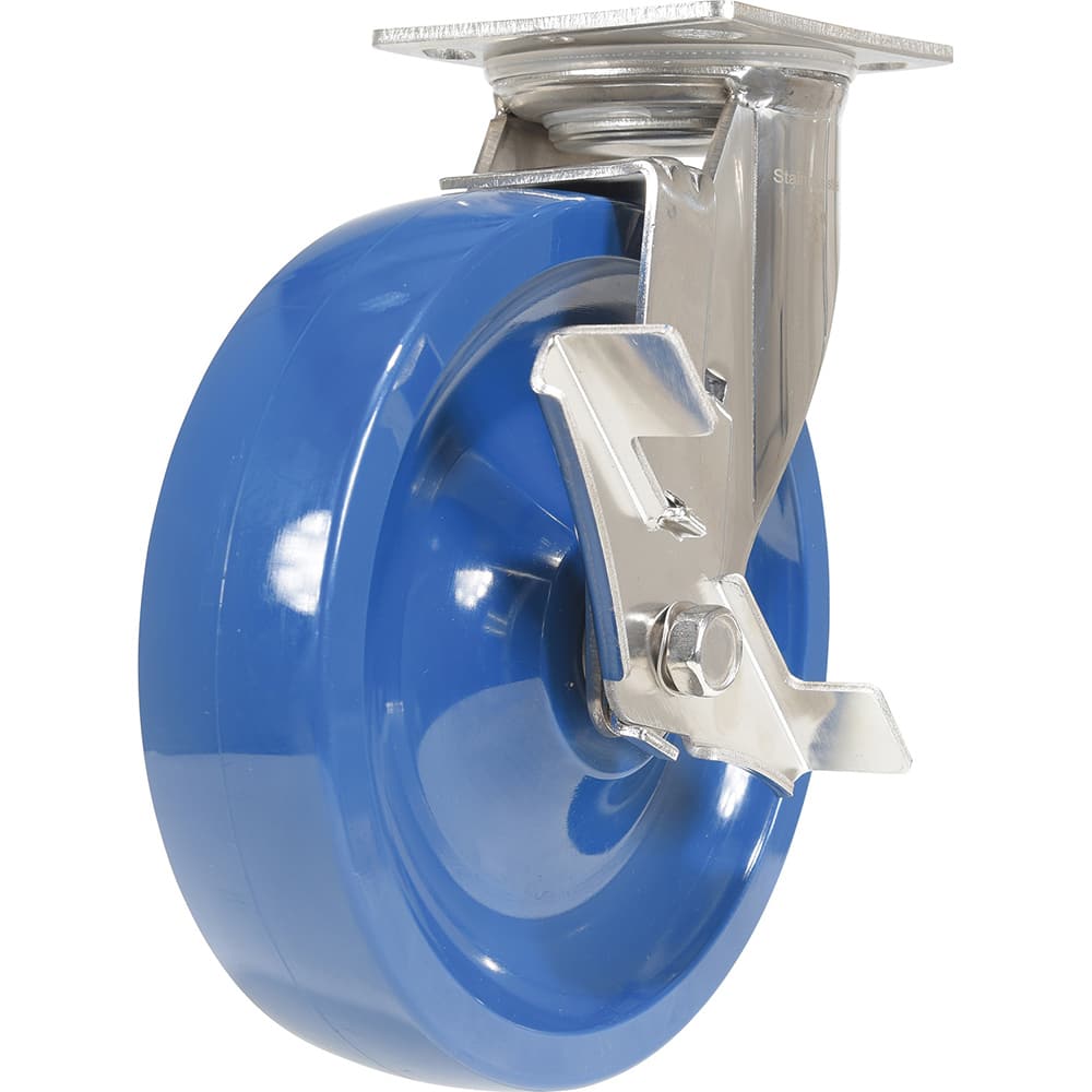 Vestil - Standard Casters; Mount: With Holes ; Style: Swivel w/Brake ; Wheel Diameter: 8 (Inch); Wheel Width: 2 (Inch); Overall Height (Inch): 9-1/2 ; Load Capacity (Lb.): 1250.000 - Exact Industrial Supply