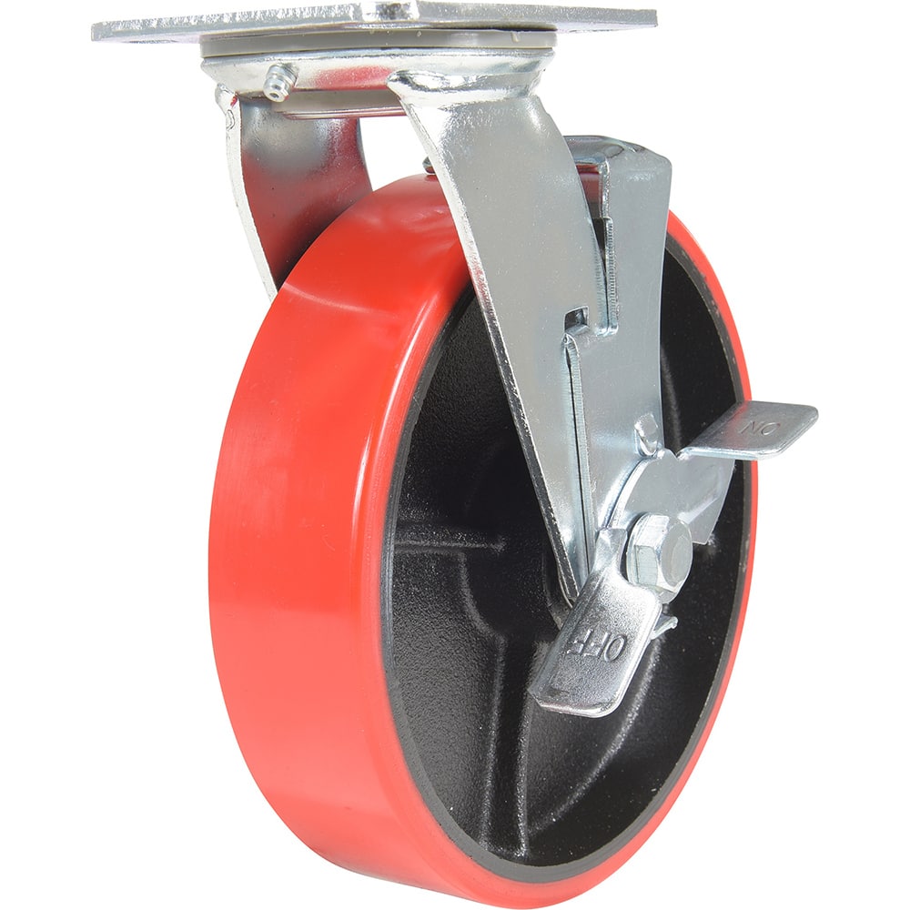 Vestil - Standard Casters; Mount: With Holes ; Style: Swivel w/Brake ; Wheel Diameter: 8 (Inch); Wheel Width: 2 (Inch); Overall Height (Inch): 9-1/2 ; Load Capacity (Lb.): 1250.000 - Exact Industrial Supply