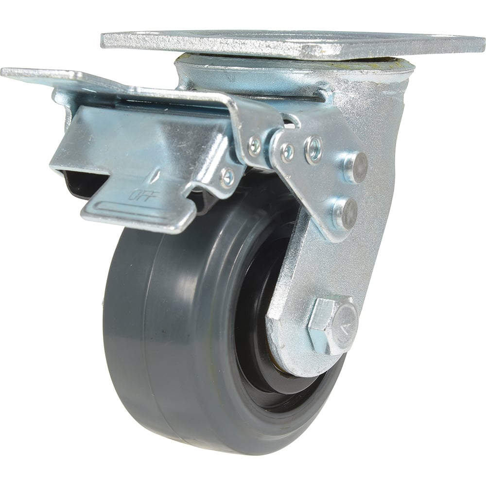 Vestil - Standard Casters; Mount: With Holes ; Style: Swivel w/Total Brake ; Wheel Diameter: 4 (Inch); Wheel Width: 2 (Inch); Overall Height (Inch): 5-5/8 ; Load Capacity (Lb.): 551.000 - Exact Industrial Supply