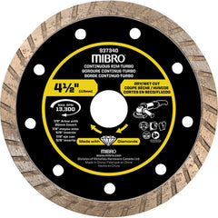 Mibro - Wet & Dry-Cut Saw Blades; Blade Diameter (Inch): 4-1/2 ; Blade Material: Diamond Matrix ; Arbor Style: Round w/ Diamond Knockout ; Arbor Hole Diameter (mm): 20.00 ; Application: Tile ; Number of Teeth: Continuous Edge - Exact Industrial Supply