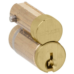 Schlage - Cylinders; Type: Removeable Core ; Keying: E Keyway ; Number of Pins: 6 ; Material: Brass ; Finish/Coating: Satin Brass - Exact Industrial Supply