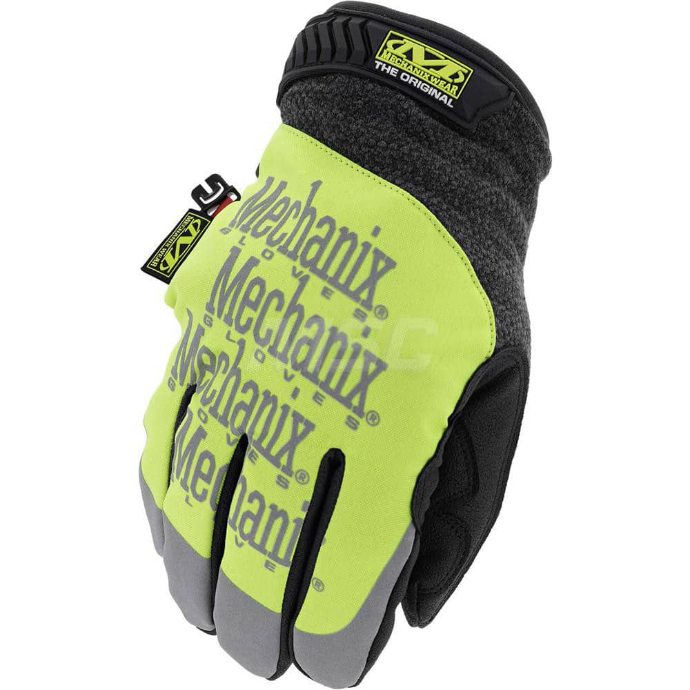 Cold Work Gloves: Size L, Tricot-Lined Yellow, Soft Textured Grip, High Visibility