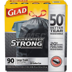 Household Trash Bag: 30 gal, 1.05 mil, Pack of (90) 30″ Wide, 33″ High, Plastic, Black