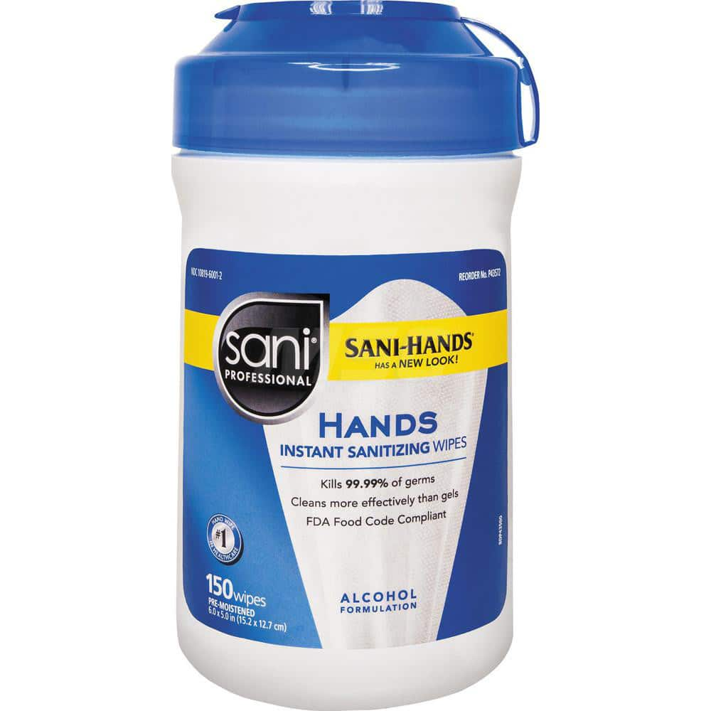 Hand Cleaning Wipes: Canister, 6 x 5″ Sheet, White