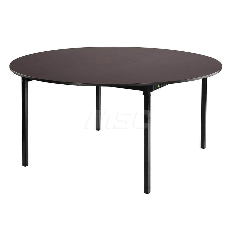 Folding Tables; Type: Folding Table; Diameter (Inch): 60; Color: Montana Walnut; Minimum Order Quantity: Steel,HPL Laminate; Plywood Core; Shipping Weight (Lb.): 98.0000; Thickness: 3/4; Material: Steel,HPL Laminate; Plywood Core; Material: Steel,HPL Lami