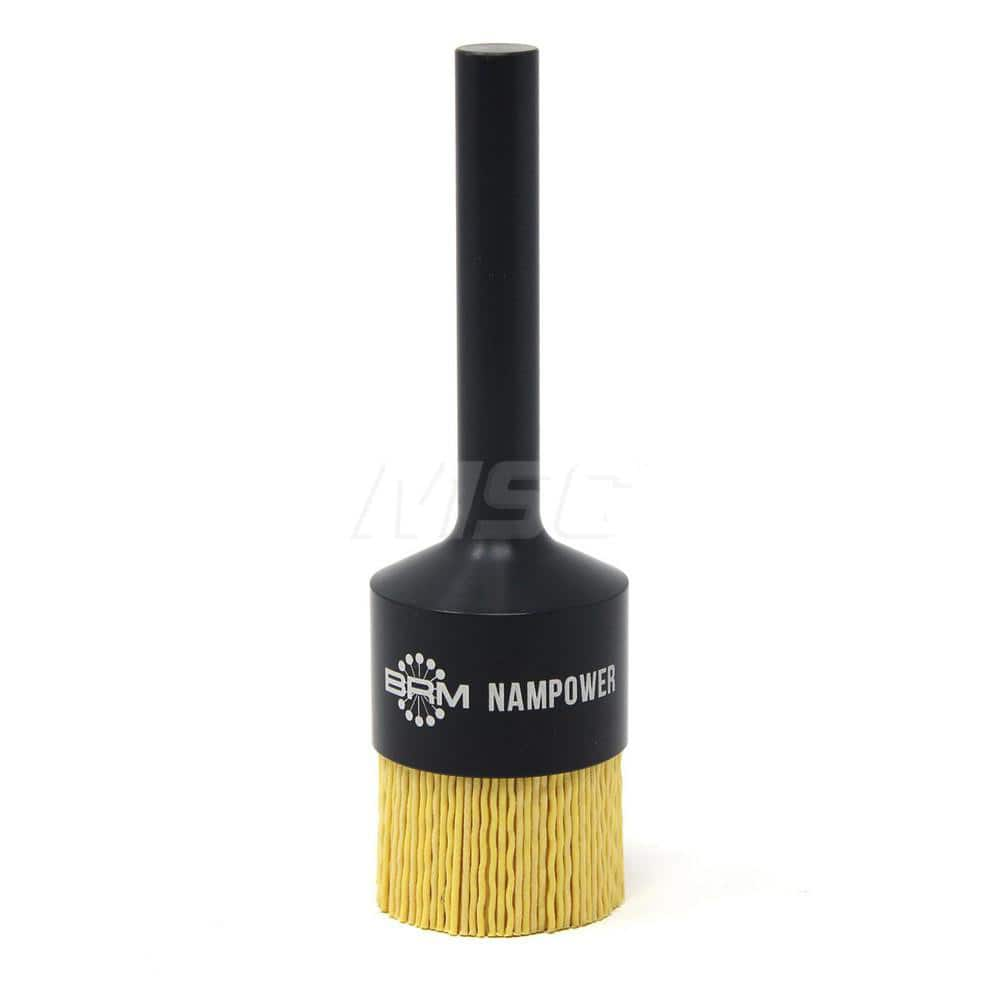 End Brushes: 1-1/2″ Dia, 0.035″ Wire Dia, Ceramic & Nylon, Crimped Wire 1″ Trim Length, 1/2″ Shank Dia, 7,000 Max RPM