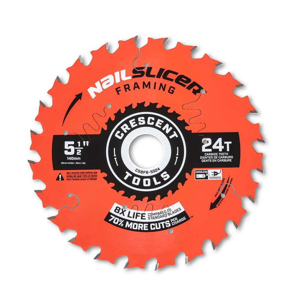 Wet & Dry Cut Saw Blade: 5-1/2″ Dia, 3/4″ Arbor Hole, 0.063″ Kerf Width, 24 Teeth Use on Framing