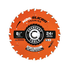 Wet & Dry Cut Saw Blade: 6-1/2″ Dia, 5/8″ Arbor Hole, 0.063″ Kerf Width, 24 Teeth Use on Framing, Round with Diamond Knockout Arbor