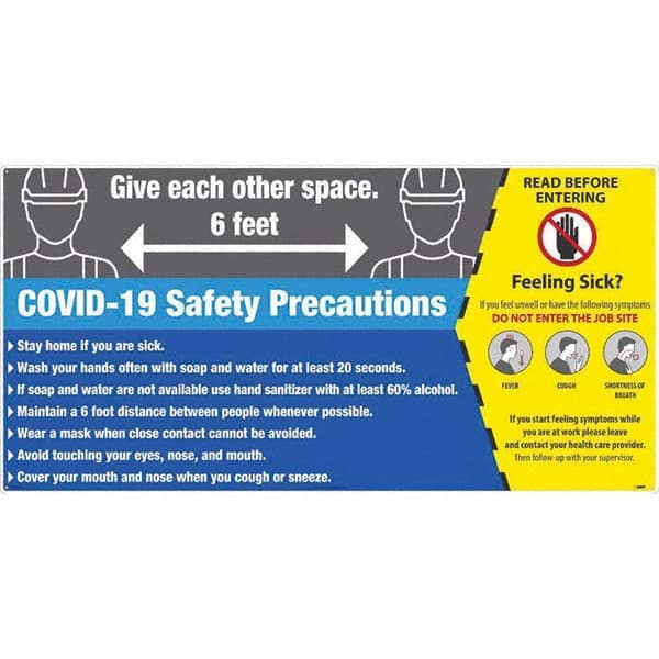 NMC - "COVID-19 - COVID-19 Safety Precautions", 48" Wide x 24" High, Aluminum Composite Panel Safety Sign - Exact Industrial Supply