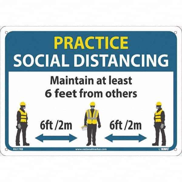 NMC - "Practice Social Distancing", 14" Wide x 10" High, Rigid Plastic Safety Sign - Exact Industrial Supply