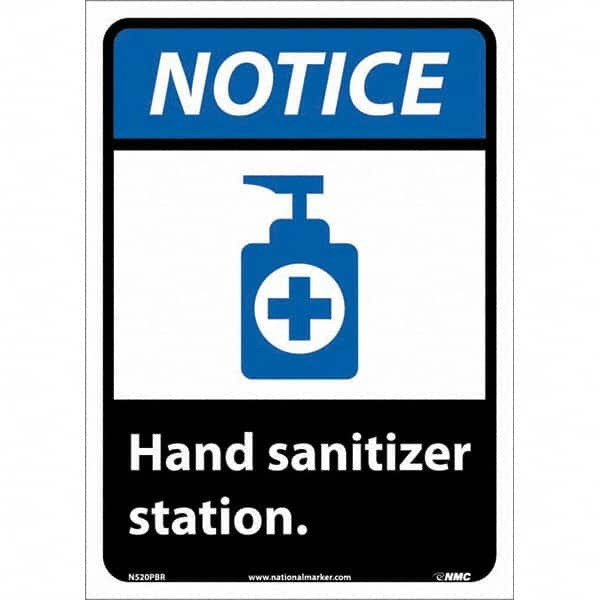 NMC - "Notice - Hand Sanitizer Station", 10" Wide x 14" High, Pressure-Sensitive Vinyl Safety Sign - Exact Industrial Supply