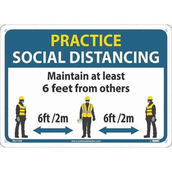 NMC - "Practice Social Distancing", 14" Wide x 10" High, Aluminum Safety Sign - Exact Industrial Supply