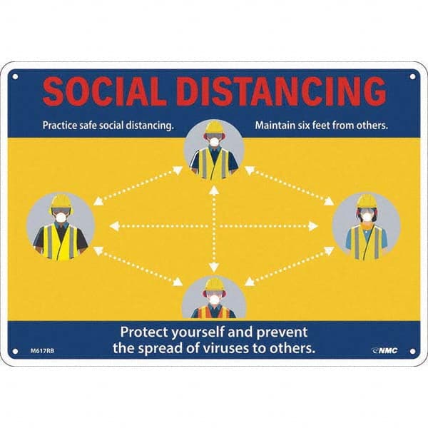 NMC - "Social Distancing", 14" Wide x 10" High, Rigid Plastic Safety Sign - Exact Industrial Supply