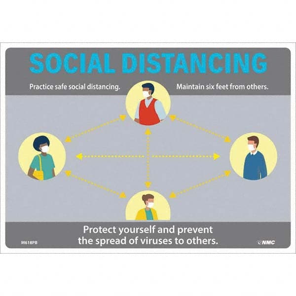 NMC - "Social Distancing", 14" Wide x 10" High, Pressure-Sensitive Vinyl Safety Sign - Exact Industrial Supply