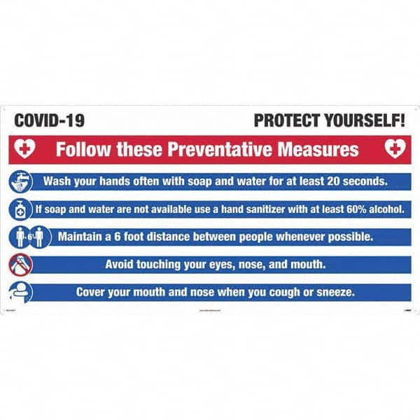 NMC - "COVID-19 - COVID-19 - PROTECT YOURSELF!", 48" Wide x 24" High, Aluminum Composite Panel Safety Sign - Exact Industrial Supply